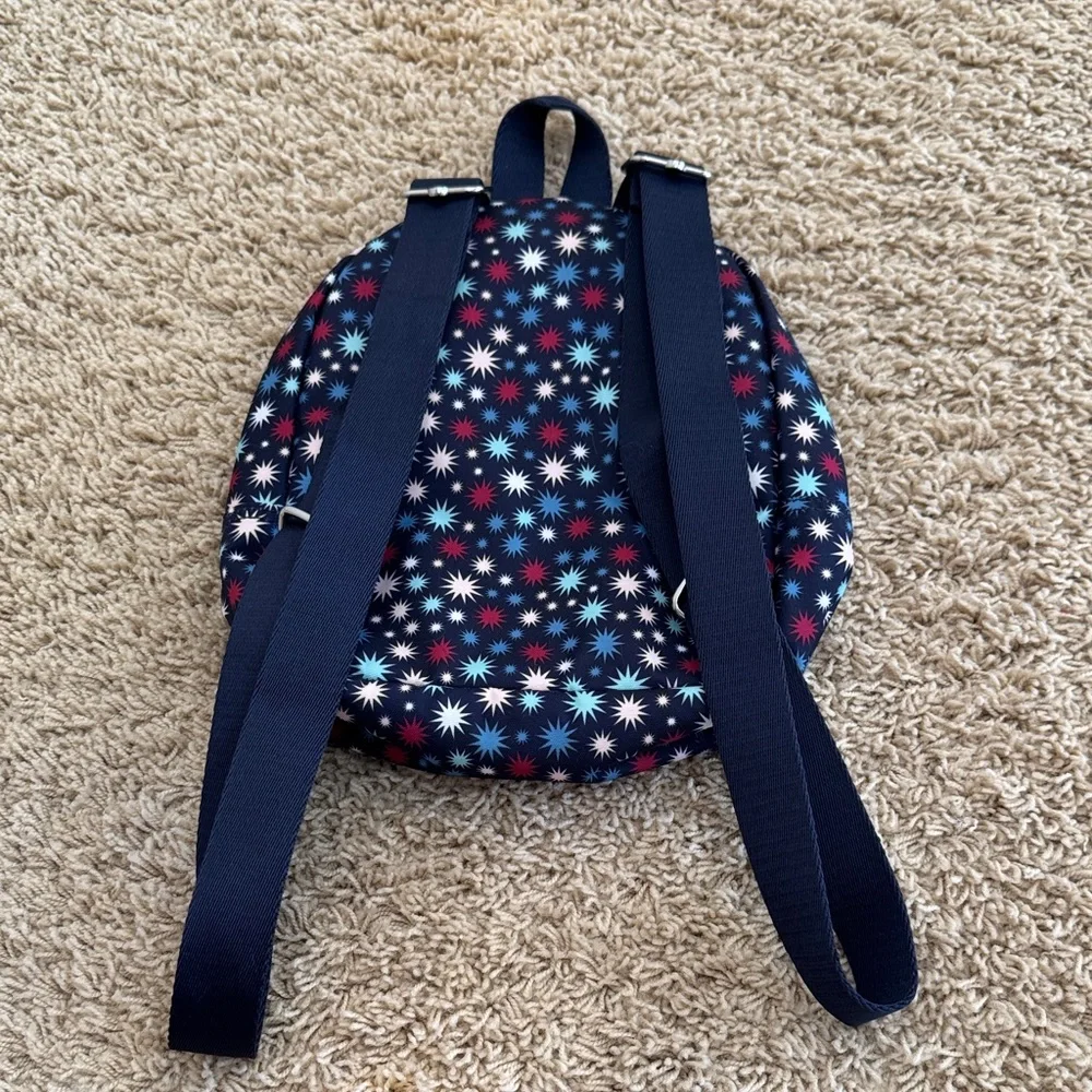 EUC Kipling Paola Small Backpack Bag, Navy Star Starburst w/ Ape Metal Keychain